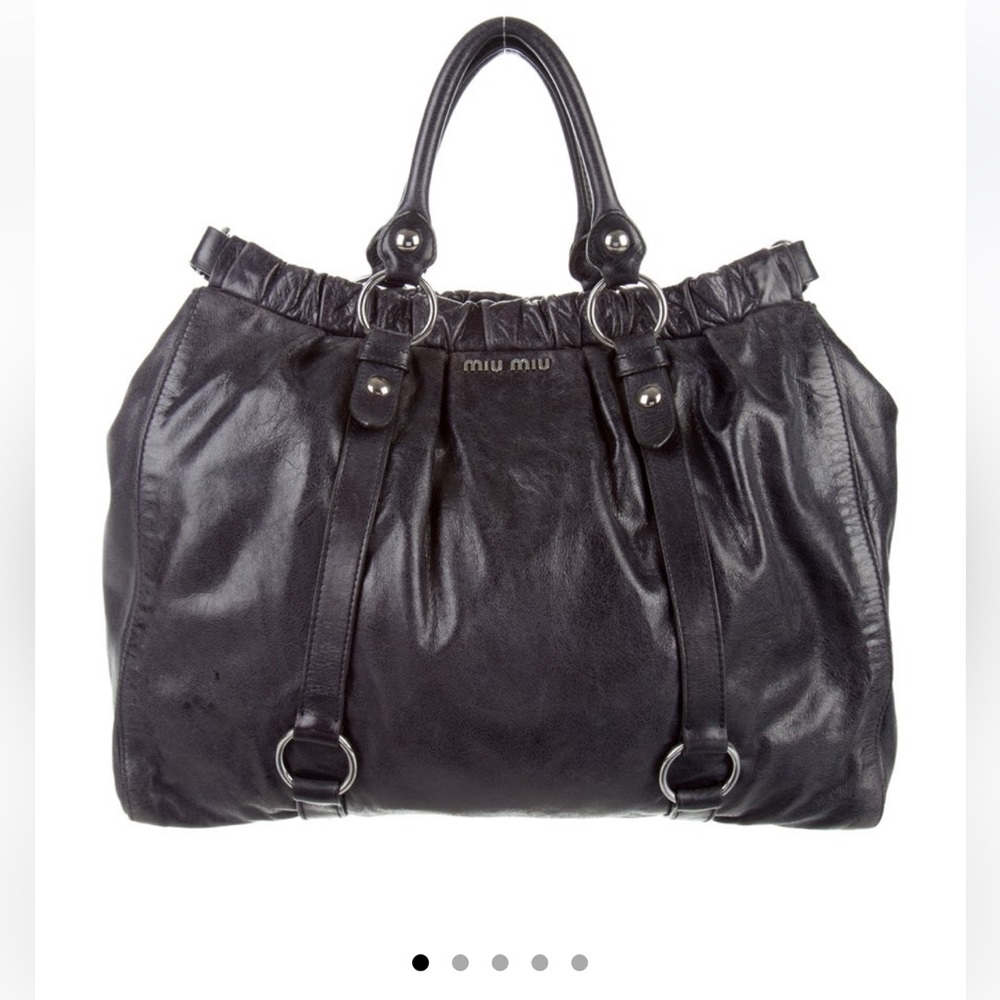 Miu Miu glazed leather satchel - dark blue